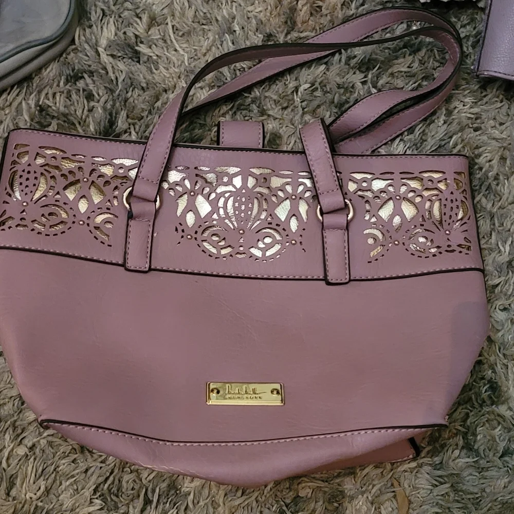 Nicole Miller New York Purple and Silver Peekaboo Purse,  Tags Attached.